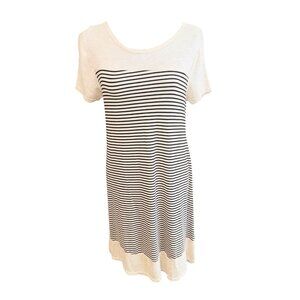 NWT Exist Striped Nautical Preppy Women T-Shirt Dress Oatmeal Black M Travel